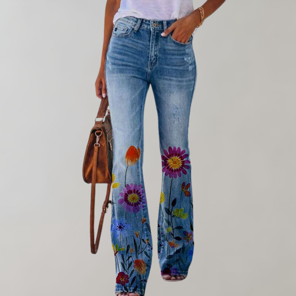 Sam - Flare Broek met Bloemen